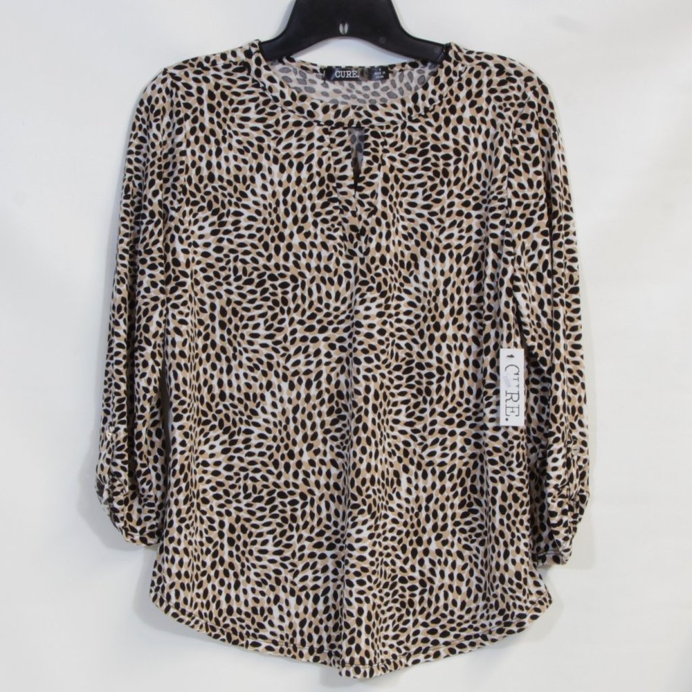 CURE Women's Small Leopard Print 3/4 Sleeve Blouse NWT